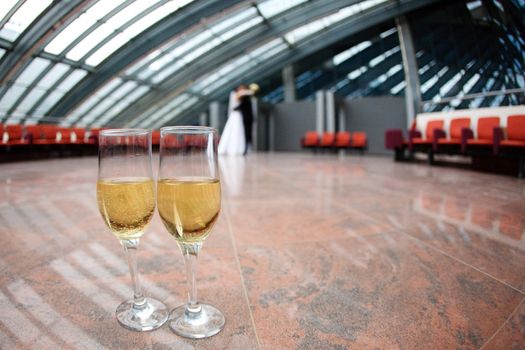 wedding champagne on the floor