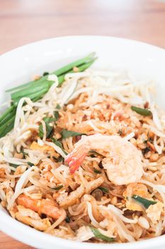 Thai cuisine, stir fried noodle with shrimp