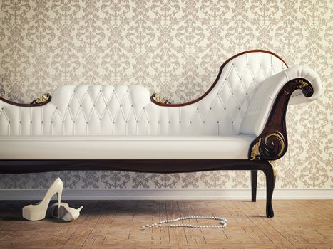 vintage sofa and wallpaper wall (retro-style illustration)