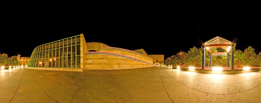 STUTTGART, GERMANY - May 19: Night panorama (side view) of the "Staatsgalerie" on May 19, 2009 in Stuttgart, Germany. The museum hosts several exhibitions each year.