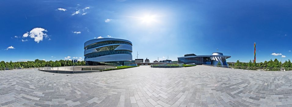 STUTTGART, GERMANY - May 19: Panorama of the museum "Mercedes-Benz Welt" on May 19, 2009 in Stuttgart, Germany. The museum hosts several special exhibitions each year.