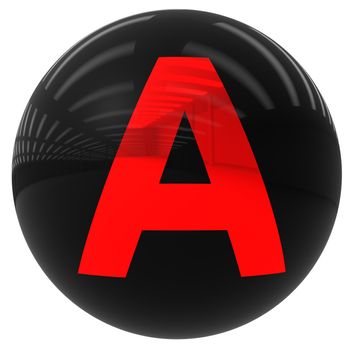3d black ball with the letter A isolated on white with clipping path