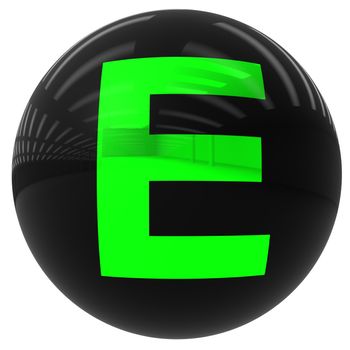 3d black ball with the letter E isolated on white with clipping path