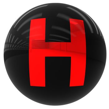 3d black ball with the letter H isolated on white with clipping path