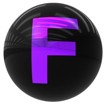 3d black ball with the letter F isolated on white with clipping path