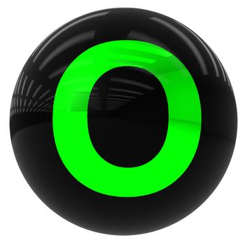 3d black ball with the letter O isolated on white with clipping path
