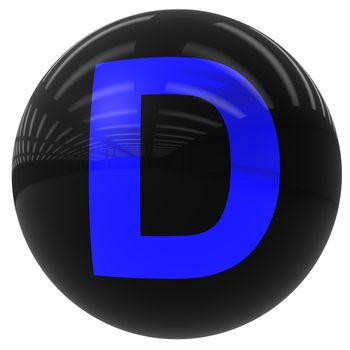 3d black ball with the letter D isolated on white with clipping path