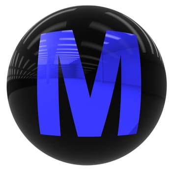 3d black ball with the letter M isolated on white with clipping path