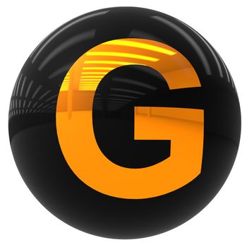 3d black ball with the letter G isolated on white with clipping path