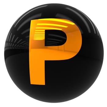 3d black ball with the letter P isolated on white with clipping path
