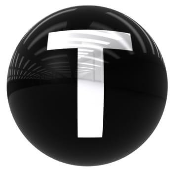 3d black ball with the letter T isolated on white with clipping path
