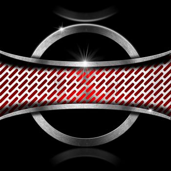 Metallic and black abstract background with red metal frame
