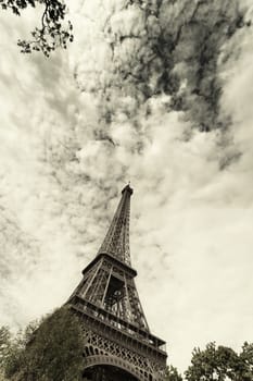 Eiffel Tower against the sky and clouds. Paris. France.