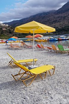 Sunbeds on a shore of Kournas lake.