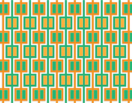 Abstract pattern of orange and green squares regularly distributed over the area