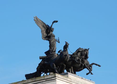 Closeup of the Angel of Peace on the Quadriga atop Wellington Arch at Hyde Park Corner, London