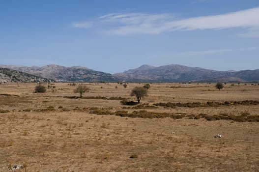 View of the fertile Lassithi Plateau in Crete, Greece.