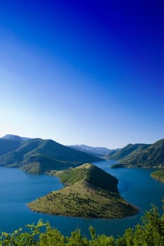 high view of Kardjali lake, Bulgaria in summer