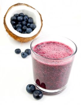 healthy blueberry smoothie isolated on white background