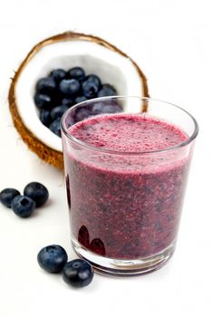 healthy blueberry smoothie isolated on white background