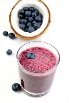 healthy blueberry smoothie isolated on white background