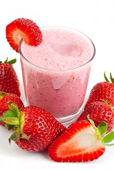 healthy strawberry smoothie isolated on white background