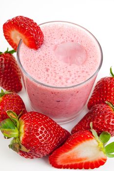 healthy strawberry smoothie isolated on white background