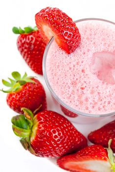 healthy strawberry smoothie isolated on white background