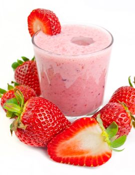 healthy strawberry smoothie isolated on white background