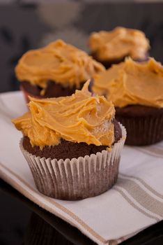 delicious homemade cupcakes with peanut butter icing