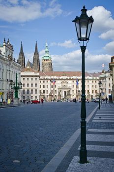 Square and front entrance of Royal Castle in Prague, Czech Republic