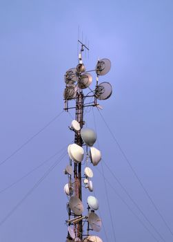 Tower of radio and TV broadcasting antennas