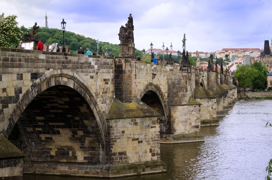 Charles Bridge in Prague, Czech Republic, with tourists