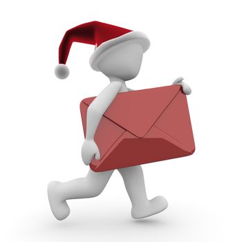 A 3d character carrying a big wish letter for Santa Claus.