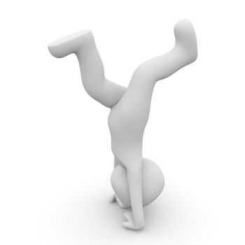 A 3D character standing on hands and shaking slightly.