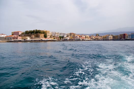 Venetian port of chania in the island of Crete . Greece
