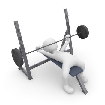 A 3D character trained his muscles on the weight bench.