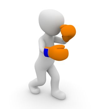 A 3d character with orange boxing gloves prepare to boxing the other.