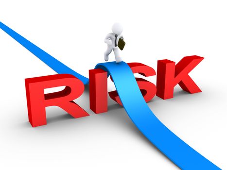 3d businessman is running on path over the word RISK