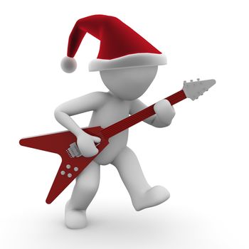 A 3d character plays a christmas carol with an electric guitar.