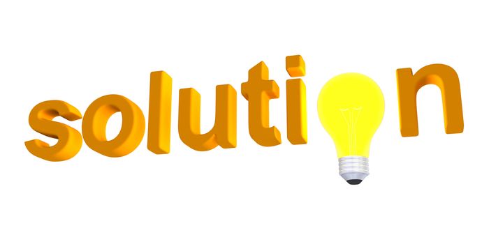 3d light bulb replacing letter of "solution" word