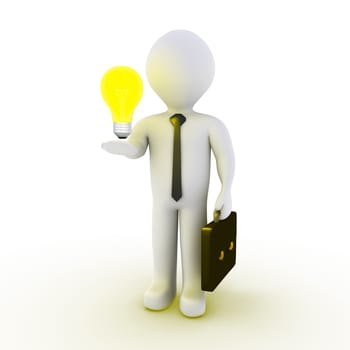 3d businessman with a light bulb on his hand