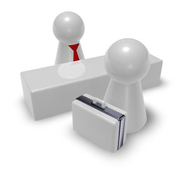 simple characters and case on ticket office - 3d illustration