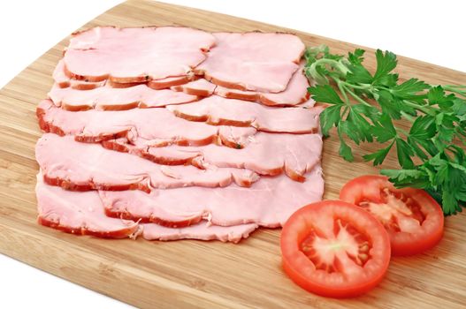 Smoked slices of ham on wooden cutting board with vegetables isolated on white background







Smocked slices of ham on wooden cutting board with vegetables isolated on white