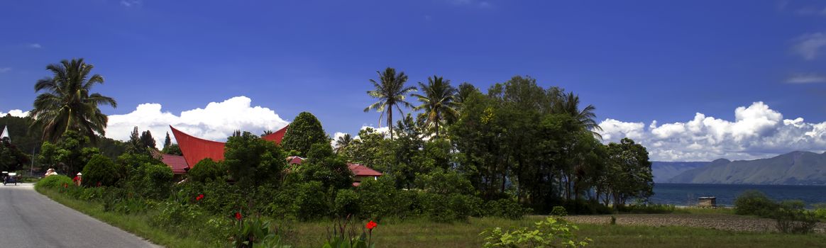 Village Panorama. Samosir Island, Lake Toba, North Sumatra, Indonesia.