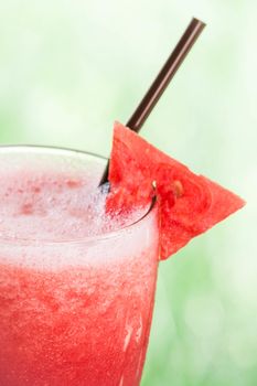 Close up red water melon fruit juice frappe