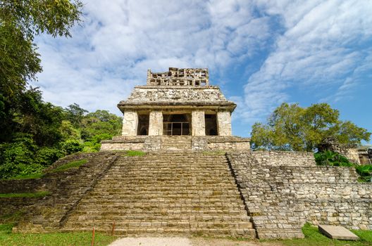 Steps leading up an ancient Mayan temple in Palenque Mexico