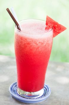 Red water melon fruit juice frappe with melon piece