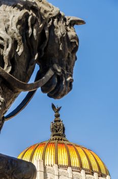 Dome of Palacio de Bellas Artes and a horse statue in Mexico City