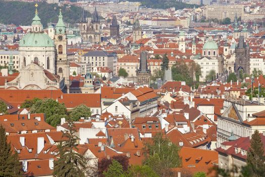 czech republic, prague - spires of the old town over mala strana rooftops